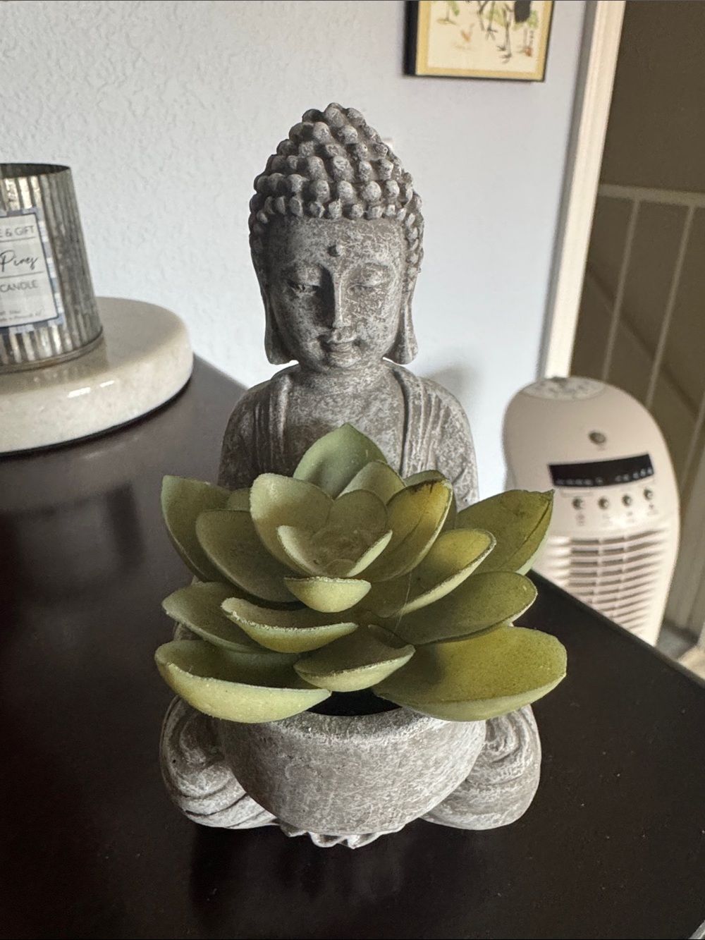 Ashland Gray Buddha Planter with Green Faux Succulent